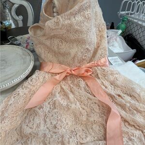 Rare Editions Peach Lace Dress with Pink Sash
